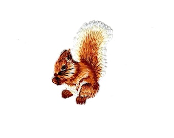 Squirrel Patch,  Iron On Animal Wild Life Critter Forest, Embellishment, iron-on embroidered PATCH sew on or heat press