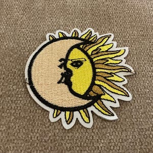 Sun Patch, Moon Iron on, Patch, Celestial Star Badge, Patch, DIY Embroidery, Embroidered Badge, Applique Embroidery Patch Iron On or Sew-On