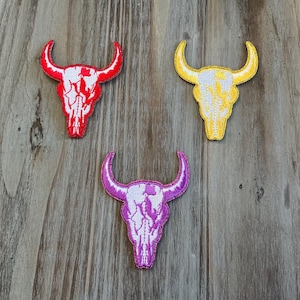 Longhorn Patch, Cow skull patch, bull skull patch, rodeo patch, cowgirl patch, western patch, (2.75” x 3”), many colors available