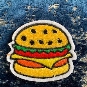 Cheeseburger Iron on Patch, Embroidered, food patch, vibrant colors, sew on patch
