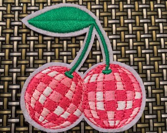 Cherry Patch, Disco cherry patch, trucker hat, trendy patch, iron on patch, sew it on, embroidery, applique
