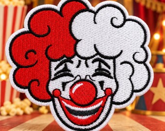 Clown Patch, Circus Clown Iron On Patch, Funny Clown Applique, Red White Embroidered Patch, Carnival Patch, Joker Badge for Jackets Bags Hat