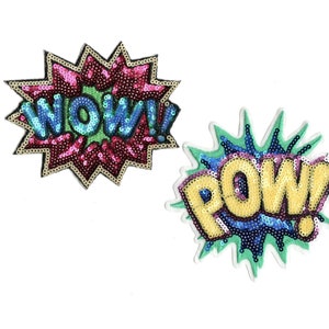 Cartoon Words Comic POW WOW Sequin Embroidered Sew-on, applique, crafts, jacket, clothing, DIY, motif,