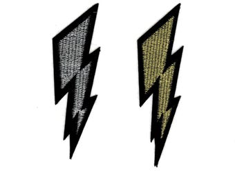 lightning patch, iron on patch, embroidered patch, applique, patch for jacket, patch for backpack, storm patch, gold, silver