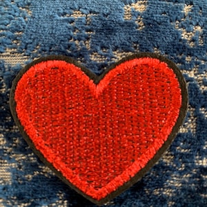 Red Heart Iron on Patch, Embroidered Heart, vibrant colors, Red and black trim heart, red heart patch