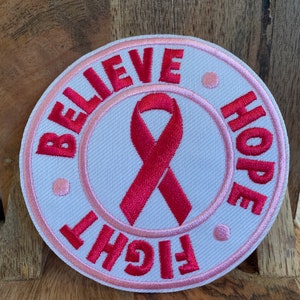 Patch, Iron On, Sew On, Pink Ribbon, Cancer, Believe, Hope Fight, Embroidered DIY Iron-on/Sew-on, applique, crafts, jacket, mask, clothing