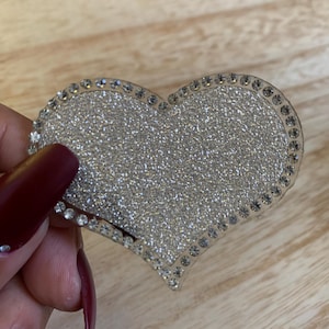 Rhinestone Heart Patch, Glitter Heart For Clothing Decoration, Patch for Applique, Accessory or Crafts, Silver Heart Sticker, Iron on Patch