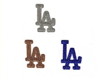 LA Los Angeles Dodgers Applique, Patch, Supplies Iron On Costume Decorative Rhinestone, Black, Silver, Green, Red, Blue, Clear, Gold