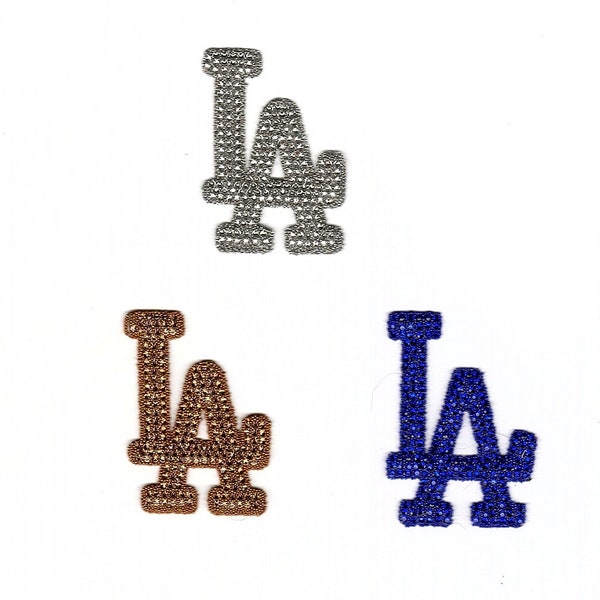 LA Los Angeles Dodgers Applique, Patch, Supplies Iron On Costume Decorative Rhinestone, Black, Silver, Green, Red, Blue, Clear, Gold