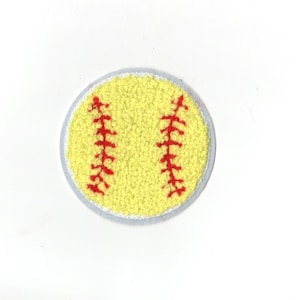 Softball Patch, Iron on Softball Patch Red/Yellow Chenille Patch Embroidered DIY Iron-on/Sew-on, applique, crafts, jacket, mask, clothing