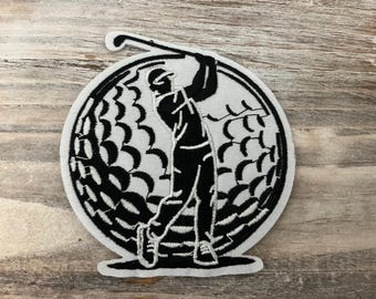 Golfer Patch, Golf iron on, embroidery, sew on or iron on, applique, golf bag patch (3.5 x 3.5”)