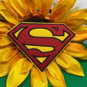 Classic Superhero Shield Logo Embroidered Patch • Retro Red and Yellow Shield Badge • Iron On Comic Book Costume Custom Applique