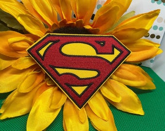 Classic Superhero Shield Logo Embroidered Patch • Retro Red and Yellow Shield Badge • Iron On Comic Book Costume Custom Applique