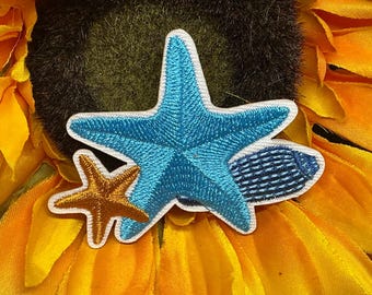 Starfish and Seashell Patch, Starfish Patch, Embroidery Patch, Iron on or Sew on for Costumes, Clothing, Jeans, Backbacks, DIY accessories
