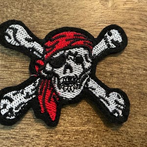 Pirate Patch, Skull and Crossbones Pirate Iron on Patch, material patch, 2.5 x 2”