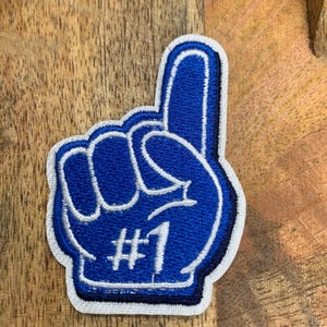 Foam Finger, #1 fan, Embroidery Patch, Iron On Patches, Sew on Patches, game day