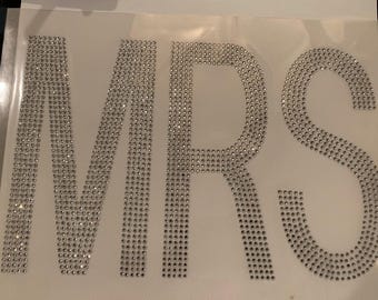 Mrs. Rhinestone Iron On Appliqué, Script "Mrs." Rhinestone Transfer, "Mrs." Rhinestone Bridal Bling, DIY Bride, Wedding Bling, Wife To Be