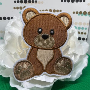 Teddy Bear Embroidered Patch - Cute Brown Bear Iron-on Applique for Kids Clothes Backpacks Jackets Woodland Animal Badge (3.25Wx3.75L”)