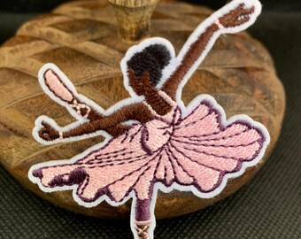 Pink Ballerina Dancer Patch - Iron On Embroidered Applique Embroidery Patch, Iron On Patches, Sew on Patches