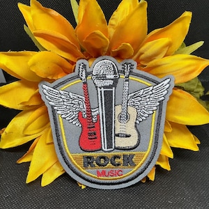 Guitar Patch - Electric Guitar with Wings, Embroidered Accessory for Clothing, Bags, and More Iron on or sew it on Music lover, rock music