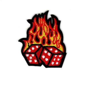 Dice Iron on Patch Fire Dice craps Embellishment Casino Gambling Gambler iron-on embroidered PATCH sew on or heat press vegas