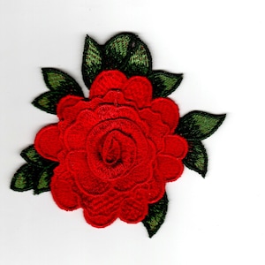 Red Flower, Flower Sew On, embroidered patch, layered patches, applique, Sew on patch, crafts, jacket, mask, clothing, DIY, Red rose patch