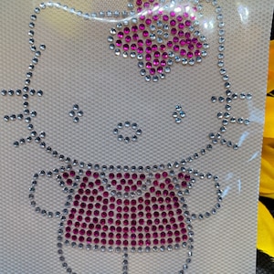 Kitty Rhinestone Heat Transfer Hello Kitty white cat, iron on patch rhinestone crystal