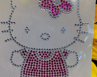 Kitty Rhinestone Heat Transfer Hello Kitty white cat, iron on patch rhinestone crystal