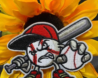 Baseball Patch, Baseball Iron On Heart Patch Embroidered DIY, Sew On, applique, crafts, jacket, motif, sport, Baseball Mascot Patch