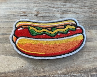 Parche de perrito caliente, parche termoadhesivo, accesorio bordado para ropa, bolsos y más. Se puede planchar o coser (9,5 cm de ancho x 4,4 cm de largo).