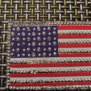 Flag Patch, USA Flag Iron On, Iron-On vinyl, rhinestones patch, applique,  jacket, craft, July Memorial Labor
