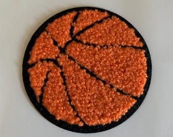 Basketball Patch, Iron on Softball Patch Orange Black Chenille Patch Embroidered Iron on Sew on, applique, crafts, jacket, mask, clothing