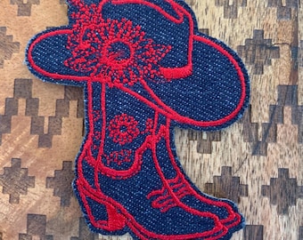 Cowgirl Boot patch, Denim Patch, Cowboy iron on patch, embroidered patch, applique, Sew on patch, crafts, jacket, mask, clothing, DIY