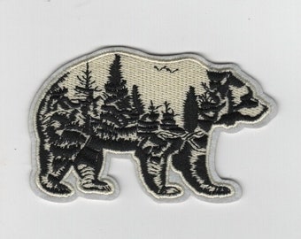 Bear Embroidery Iron On Patch Embroidered Sew patch Heat Adhesive Wild camp Tree Forest Adventure Camping Hiking Cub Mountain Adventure