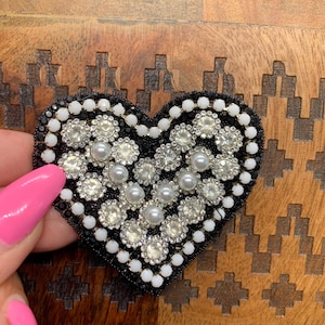 Heart and Pearl Rhinestone Applique Patch, Crystal Heart Patch Supplies for Coat, T-Shirt, Costume Decorative Applique Patches
