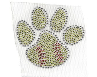 Softball Rhinestone Iron on, paw print, MOTIF School Sports Crystal Transfer Bling Hot Fix - DIY basket Shirt