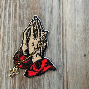 Praying Hands Patch, Rosary Patch Religious Spiritual Embroidered Iron