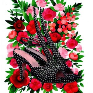 Fashion Queen Iron On Heat Press applique Rhinestone Transfer DIY Magazine Inspired Ready to press or iron on or sew Black Stellato Shoe