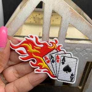 Playing Card Four Aces Iron On Patch Sew On, Applique, Embroidered Patch, Clothing Patch, Jacket Patch, Fire Poker Cards, Poker Card patch