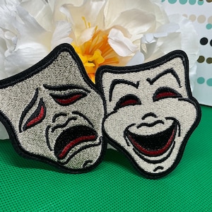 Theatre Mask Iron On, Comedy Tragedy Drama Patch for Jackets, Backpacks, Hats, Clothing, Embrioidered Acting Souvenir, Gift for Actors
