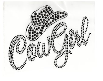 Cowgirl Rhinestone Stud Iron On Heat Transfer MOTIF Applique Hotfix Cow girl Country Western Fashion Theme shirt design Dancing