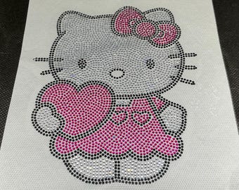 Kitty Rhinestone Heat Transfer Hello Kitty white cat, iron on patch rhinestone crystal, heat transfer