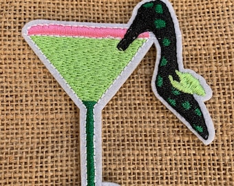 Martini glass patch, iron on patch, embroidered patch, applique, Sew on patch, crafts, jacket, mask, clothing, girls night bachelorette