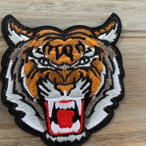 Tiger Patch, Iron on, Roaring Tiger, BENGAL TIGER PATCH iron-on embroidered wild animal roaring applique