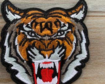 Tiger Patch, Iron on, Roaring Tiger, BENGAL TIGER PATCH iron-on embroidered wild animal roaring applique