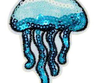 Shimmering Sequin Jellyfish Iron-On Patch for Creative Clothing, Bags, and Accessories