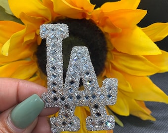 LA Patch, Rhinestone Patch Iron On Patch, Size 1.5" x 2.25"