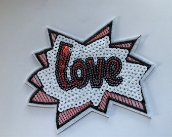 Love Patch Patch Sequin Embroidered DIY Iron-on/Sew-on, applique, crafts, jacket, mask, clothing, DIY, motif, Valentine's Day Love Letter