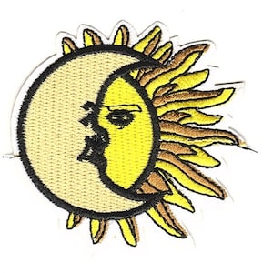 Sun & Moon Iron-On Patch, Celestial Star Badge, Patch, DIY Embroidery, Embroidered Badge, Applique Embroidery Patch Iron On or Sew-On