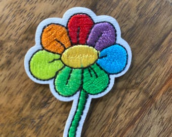 rainbow flower patch, iron on patch, embroidered patch, applique, patch for jacket, patch for backpack, tiny rainbow flower patch
